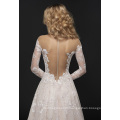 Lower Back off-The-Shoulder Long Sleeve Detail with Illusion Bateau Neckline Front Wedding Dress with Full Floral Skirt